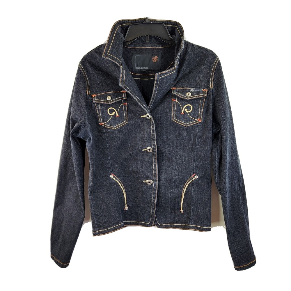 Rocawear Y2k 80's 90's Denim Jacket Women's XL Button Front Logo Pockets